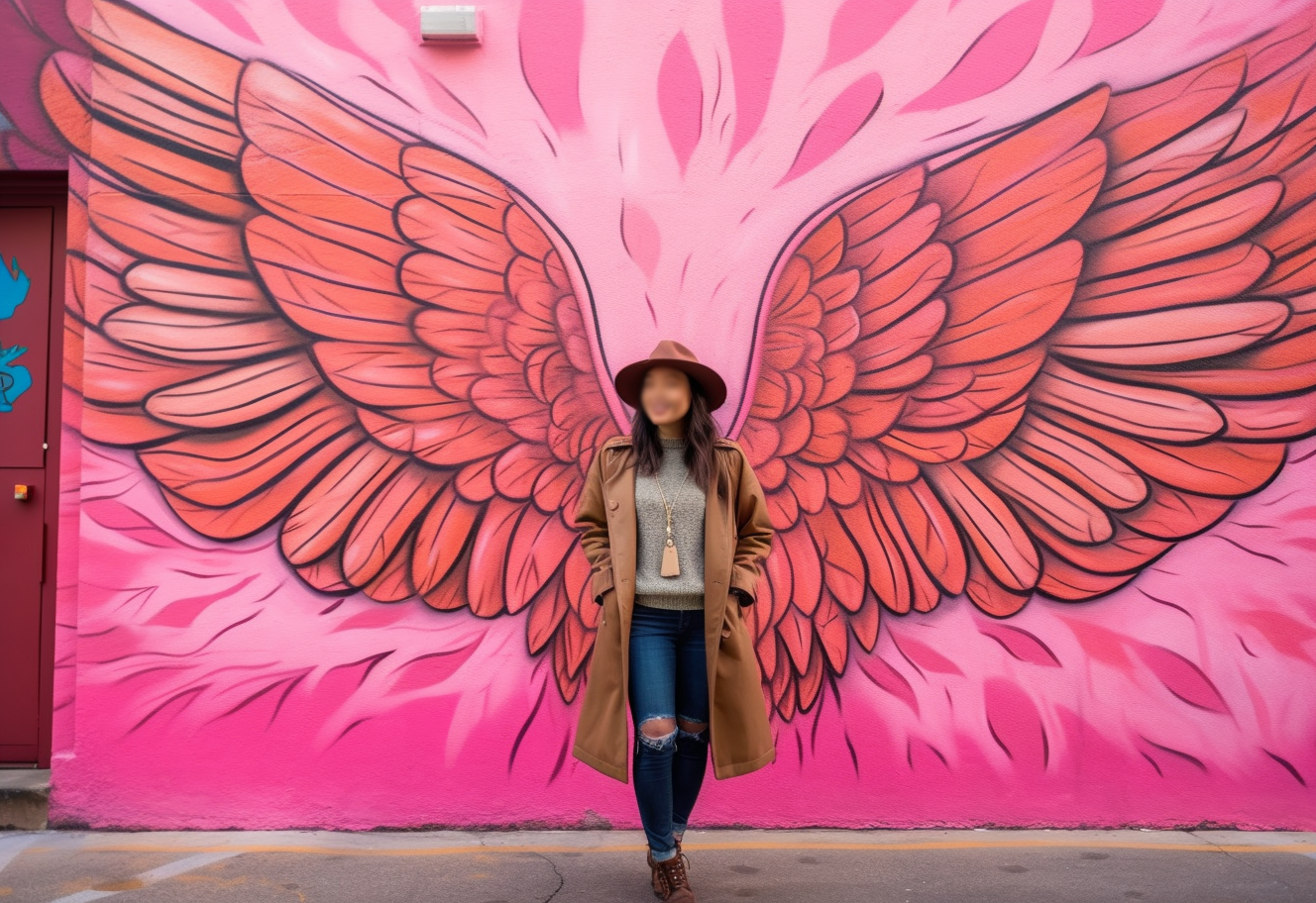 iogkjhb_a_woman_in_a_hat_stands_in_front_of_a_pink_wall_with_wi_e03a68ef-2438-42e8-9ed7-27667626587f